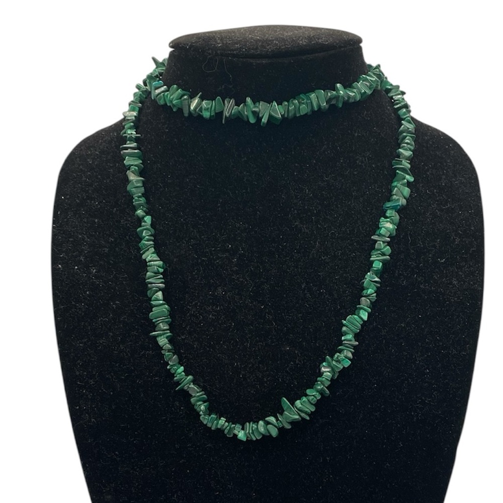 Green Malachite Chip Stone Necklace Boho